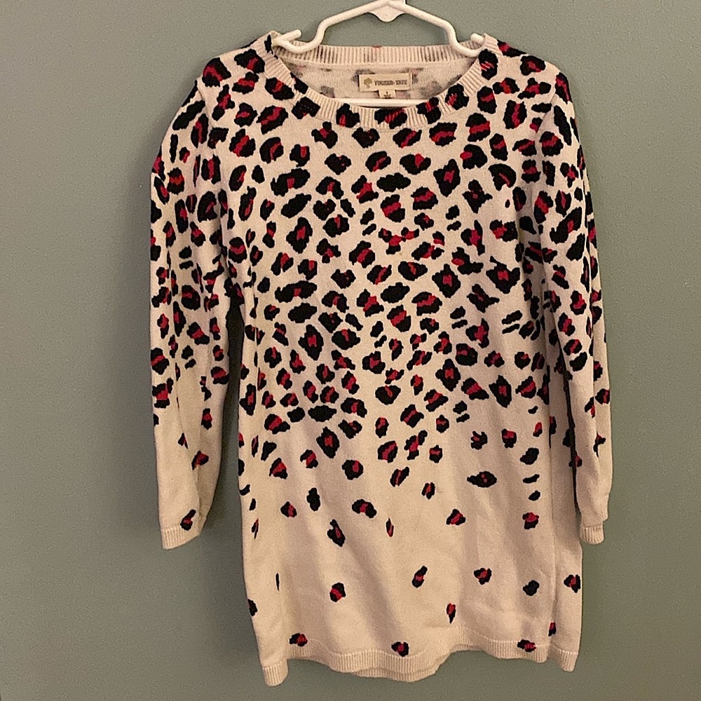 Little girls Leopard sweater tunic dress